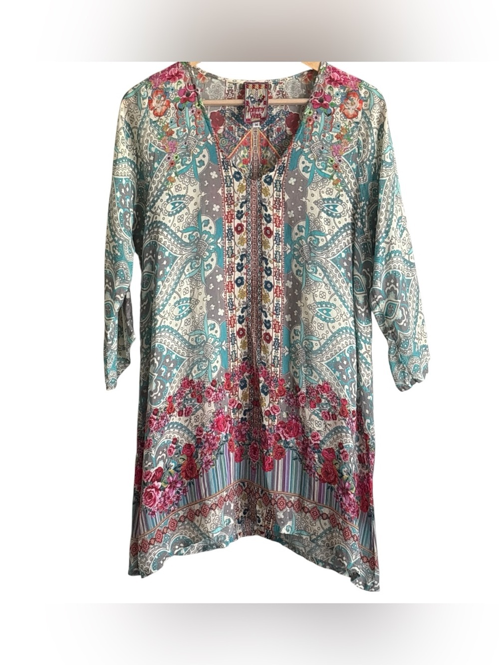 Johnny Was Sheer Floral Paisley Tunic Top Size Medium
